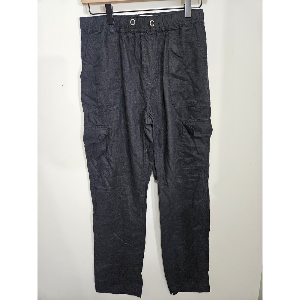 C&C California Womens Black 100% Linen Cargo Pants Elastic Waist Size S